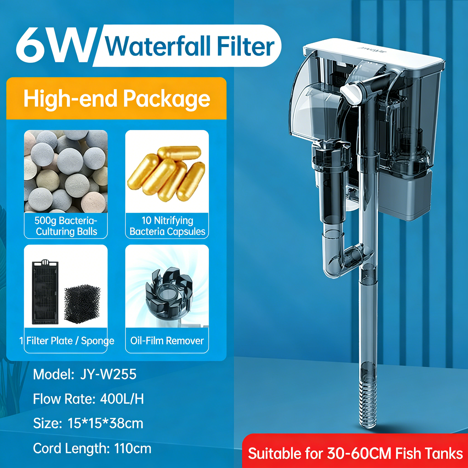 Quiet Hang On Back Aquarium Filter – Waterfall Filtration