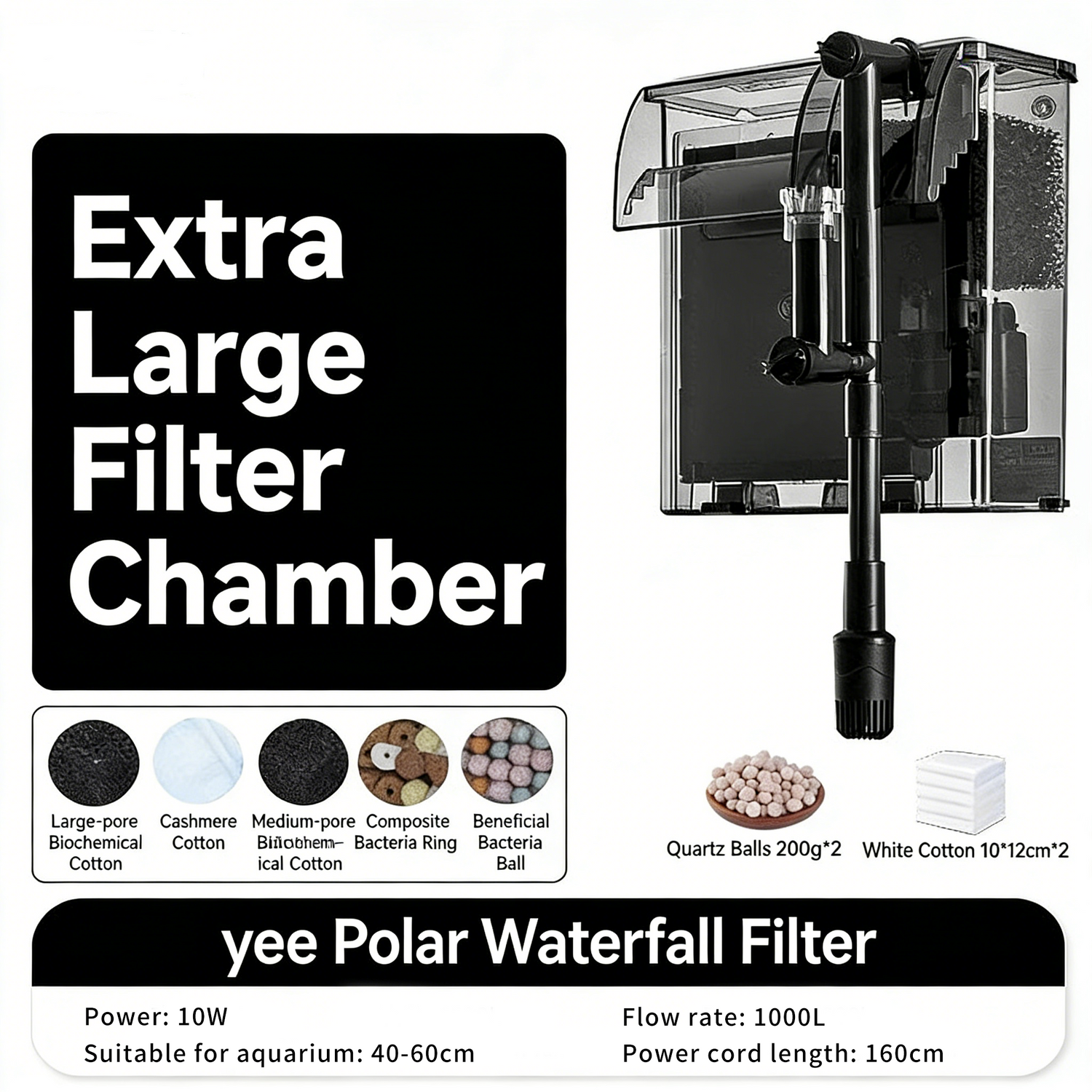 HOB Aquarium Filter – Quiet Multi-Layer HOB Filter with Oil Skimmer