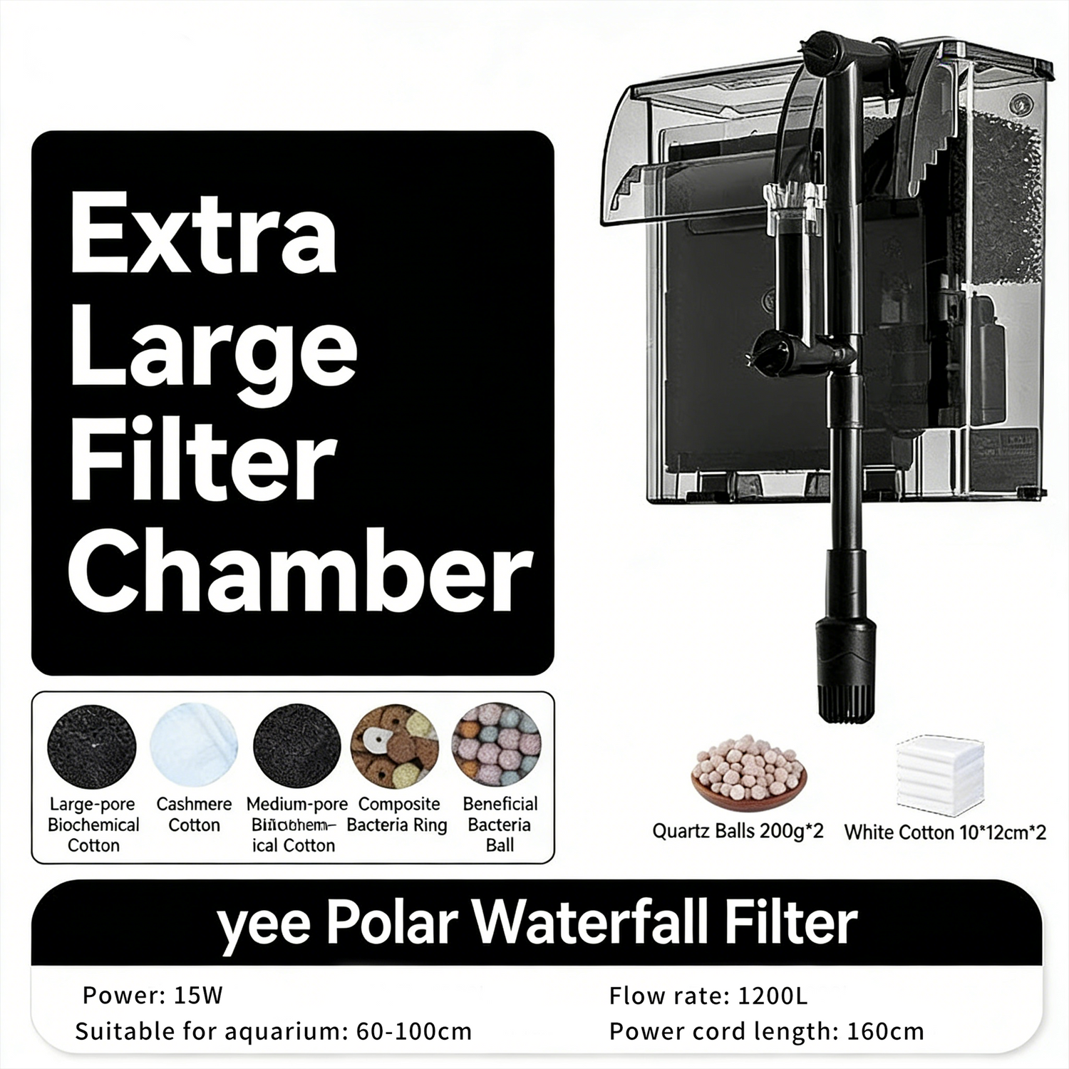 HOB Aquarium Filter – Quiet Multi-Layer HOB Filter with Oil Skimmer