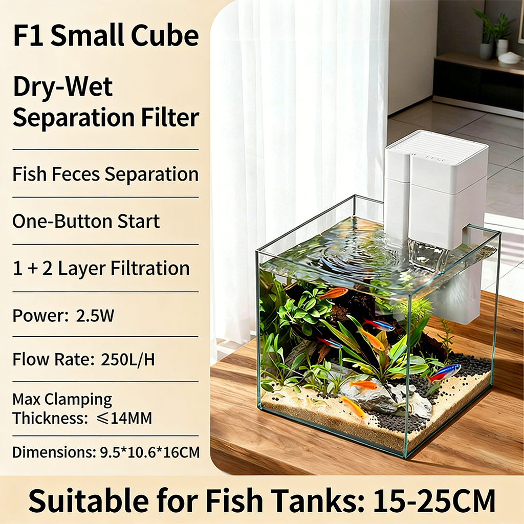 3-in-1 Internal Filter - Mini In-Tank Clip-On Dry-Wet Separation Filter for 15-60CM Aquariums